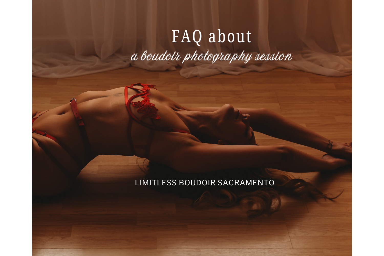 sacramento boudoir session with woman in red lingerie laying on floor