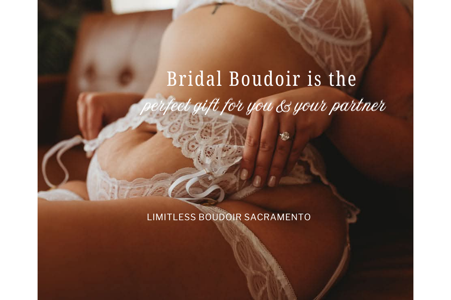 Sacramento bridal boudoir with woman in white lingerie with diamond ring