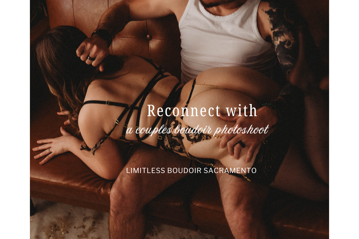 Married couple during roseville couples boudoir photoshoot